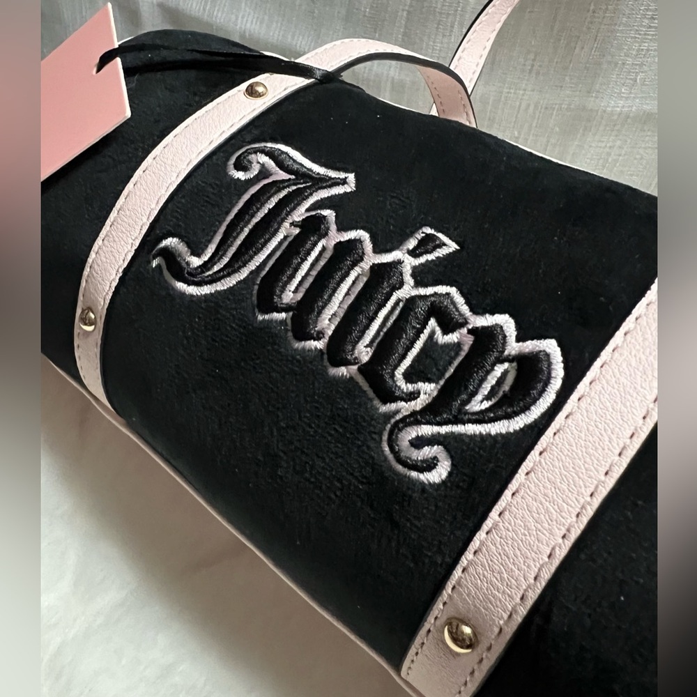 NEW Juicy Couture Pink Black Velour Mini Barrel Bag - Picture 6 of 6